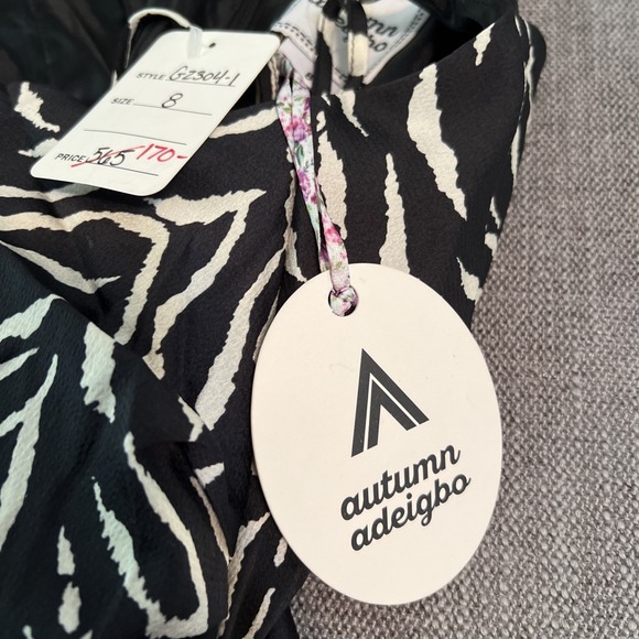 Autumn Adeigbo Black & White Dress Spaghetti Strap Adjustable Womens 8 NEW - Picture 9 of 12